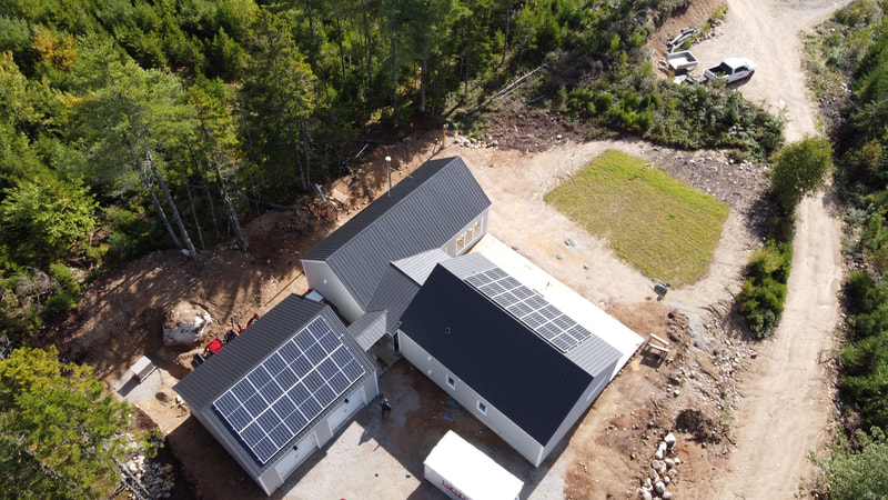 Aerial view of the custom off grid home