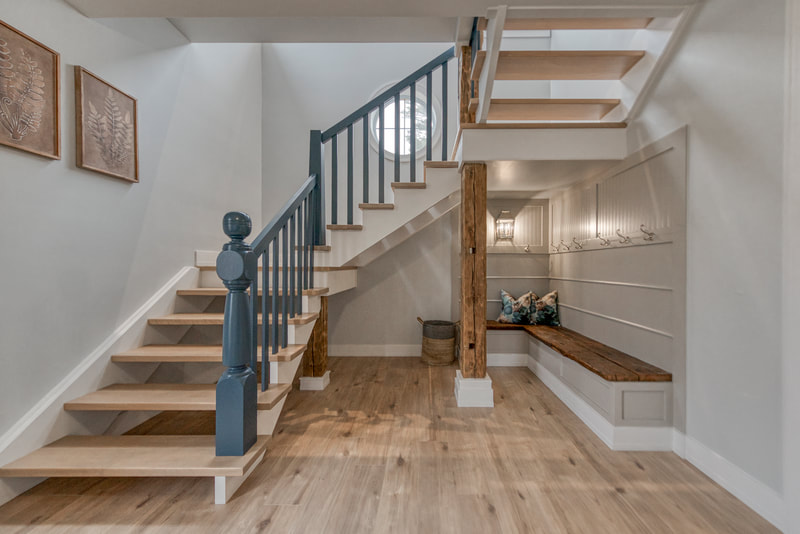 Custom stairs with nook tucked under stairs